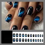 24pcsStarry Galaxy Press-On Nails for Parties, Daily Wear, and Special Occasions (Black)