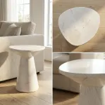 Interior Ave – Veneta Stone Side Table – Calacatta Ivory Finish