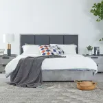 King Bed Frame Fabric Upholstery in Cement Colour