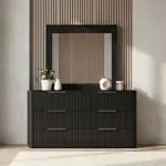 Solid Rubber Wood Dresser with Mirror in Black colour