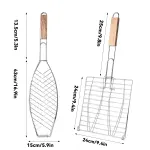 Barbecue Net Clamp Iron Wire Mesh with Wooden Handle for Camping Grill – 43x15cm