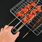Barbecue Net Clamp Iron Wire Mesh with Wooden Handle for Camping Grill – 43x15cm