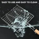 Barbecue Net Clamp Iron Wire Mesh with Wooden Handle for Camping Grill – 43x15cm