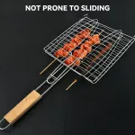 Barbecue Net Clamp Iron Wire Mesh with Wooden Handle for Camping Grill – 24x24cm