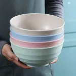4pcs Wheat Straw Rice Bowl Round Noodle Bowl Drop Proof Kitchen Tableware Set
