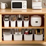 2pcs Cabinet Storage Box Miscellaneous Organizer Household Container Plastic Bin – L-White