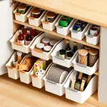 2pcs Cabinet Storage Box Miscellaneous Organizer Household Container Plastic Bin – L-White