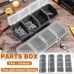 4-Grid Parts Storage Box Plastic Electronic Hardware Accessory Case with Lid ﻿ – Grey