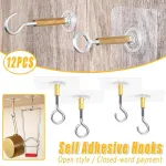 12 PCS Heavy Duty Self Adhesive Hooks Stainless Steel Ceiling Hooks for Home – Closed