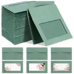 100PCS Small Kraft Paper Envelopes With Clear Window Self Seal Card Mailers – Green