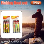 6Pcs Fishing Floats Set Fishing Bobber Hook Kits Straight Column Water Drop Type