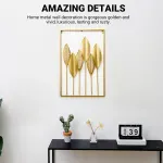 Metal Leaf Wall Hanging Decor Gold Iron Frame Living Room Porch 60 x 40cm