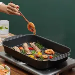 Barbecue Baking Pan Carbon Steel Non Stick Rectangular Grill Tray for Oven BBQ