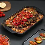 Barbecue Baking Pan Carbon Steel Non Stick Rectangular Grill Tray for Oven BBQ