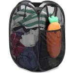 2PCS Foldable Mesh Laundry Hampers with Handles and Pocket for Clothes Storage