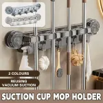 Wall-mounted Mop Fixing Rack Universal Model Strong Suction Cup Bathroom Rack – Transparent