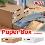 3PCS Kraft Paper Storage Box Office Desk Organizer File Document Storage Use – White