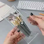 7pcs Transparent Pencil Case Storage Bag Portable Colorful Buckle Organizer Pack