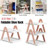2/3 Tier Removable Shoe Rack Folding Storage Shelf Simple Space Saving Organizer – 2Tier-Blue