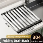 Kitchen Foldable Stainless Steel Dish Rack Drying Drainer Over Sink Drain Roll