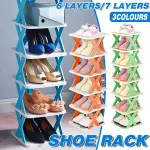 6/7 Tier Shoe Rack Space Saving Small Shoe Cabinet Storage Shelf Organizer – Blue-6 Layer