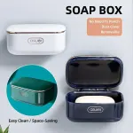 Household Wall Mounted Soap Box With Lid Drainage Non Punch Bathroom Storage Box – Blue