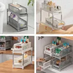 Bathroom Kitchen Sink Storage Rack Drawer Plastic Shelf Seasoning Holder – Grey