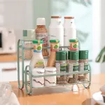 Iron Double Storage Shelf Organiser Durable Metal Rack for Kitchen Bathroom Use – White