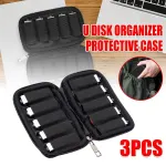 3PCS Large Capacity USB Flash Drive Storage Case Portable Black U Disk Bag