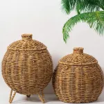 Hand Woven Storage Container with Lid Tabletop Basket Sundries Holder Organizer – Without Legs