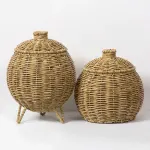 Hand Woven Storage Container with Lid Tabletop Basket Sundries Holder Organizer – Without Legs