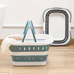 Large Folding Laundry Basket Plastic Dirty Clothes Hamper Blue Bathroom Storage – Blue