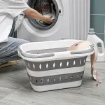 Large Folding Laundry Basket Plastic Dirty Clothes Hamper Blue Bathroom Storage – Blue