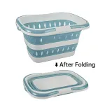 Large Folding Laundry Basket Plastic Dirty Clothes Hamper Blue Bathroom Storage – Blue