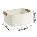 1-Piece White Cotton Rope Storage Basket with Handles