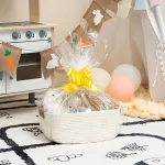 1-Piece White Cotton Rope Storage Basket with Handles