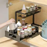 Under Sink Storage Rack Kitchen Cabinet Organizer Adjustable Shelving Unit Home – Black