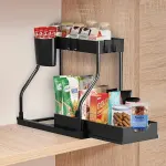 Under Sink Storage Rack Double Layer Organizer Shelf Kitchen Bathroom Cabinet – Black