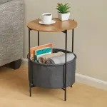 Round Side Table Bedside Storage Basket Modern Home Table with Storage Organizer