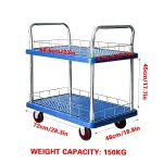2 Tier Silent Flatbed Trolley with Double Handle for Moving Warehouse Transport