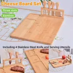 Bamboo Chopping Board Cheese Board Set with Knife Kitchen Charcuterie Serving