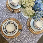 Kolka Lotus Handle Block-Printed Simple Dining Table Tablecloth – Grey