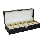 6 Slot Mens Watch Display Case Box Black PU Leather