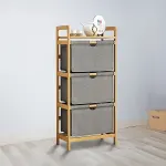 Bamboo Shelf with Storage Hamper – Wooden Organiser with 3 Laundry Bags