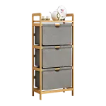 Bamboo Shelf with Storage Hamper – Wooden Organiser with 3 Laundry Bags