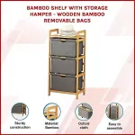 Bamboo Shelf with Storage Hamper – Wooden Organiser with 3 Laundry Bags