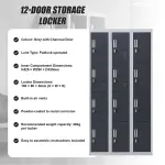 12-Door Steel Locker – Grey with Charcoal Door, Padlock-operated