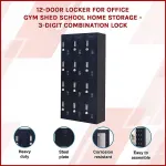 12-Door Steel Locker – Black, 3-Digit Combination Lock