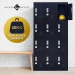 12-Door Steel Locker – Black, 3-Digit Combination Lock