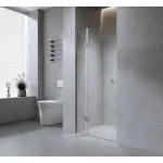 110cm Wall to Wall Frameless Shower Screen Wall Channel and Floor Channel, SS Hinges & Square Double Pull Handle – Black